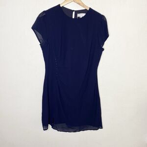 New Rihoas Navy Round Neck‎ Side Split Mini Dress Button Detail Women’s Large